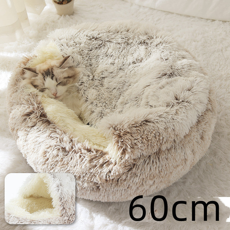 2 In 1 Winter Bed Round Plush Warm Bed