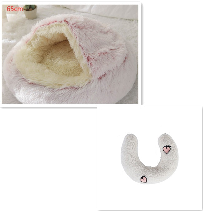 2 In 1 Winter Bed Round Plush Warm Bed
