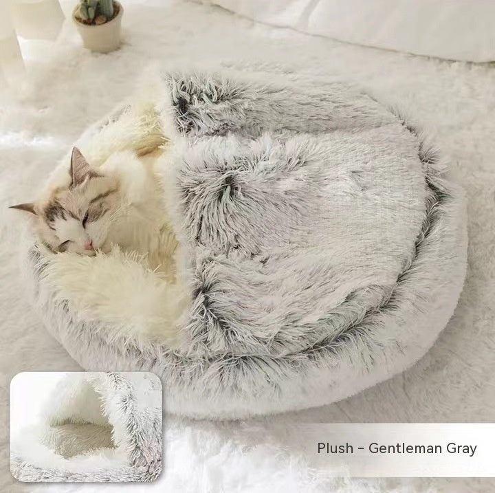 2 In 1 Winter Bed Round Plush Warm Bed
