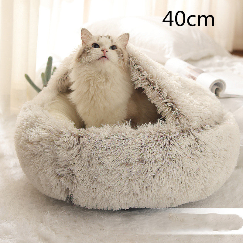 2 In 1 Winter Bed Round Plush Warm Bed