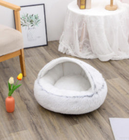 2 In 1 Winter Bed Round Plush Warm Bed