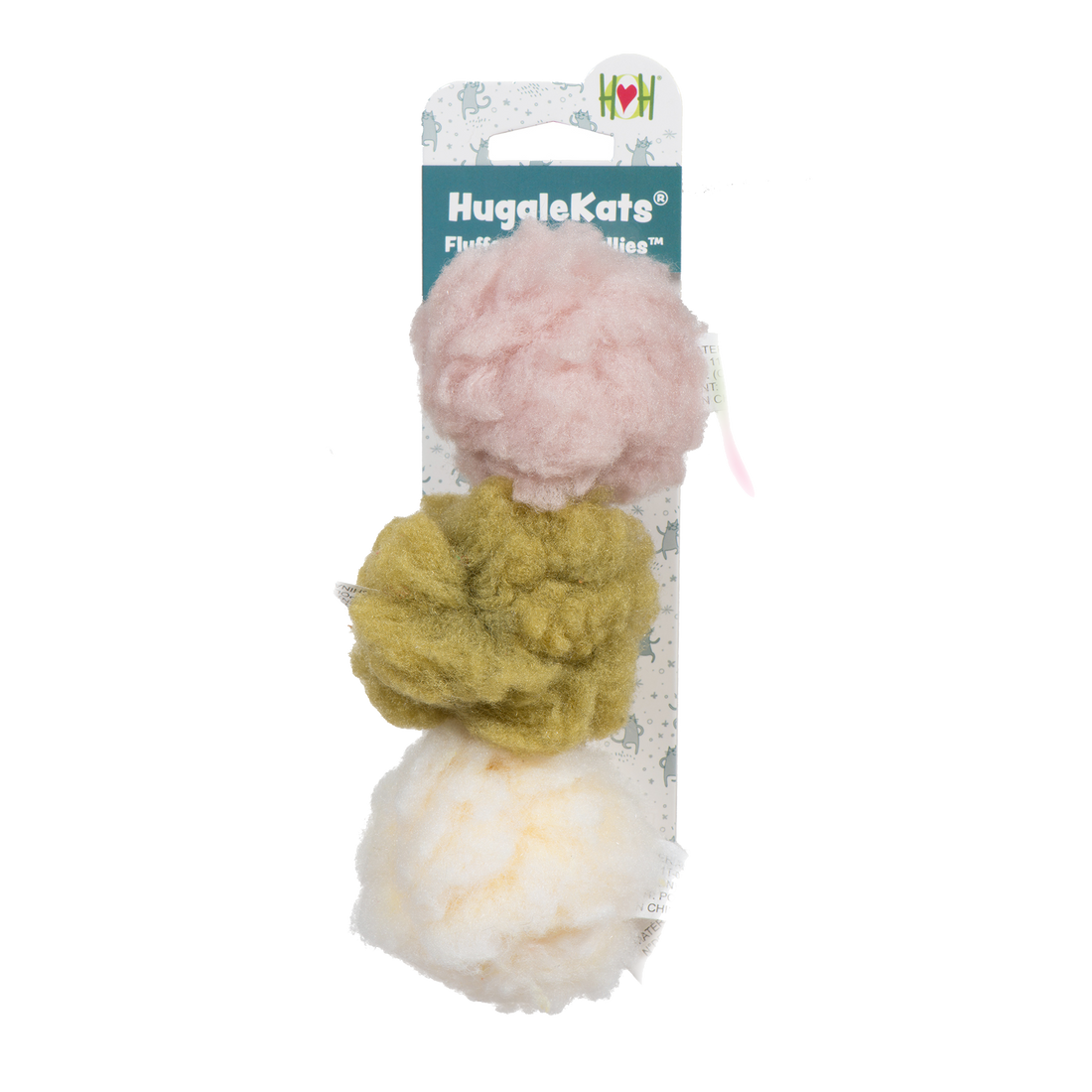 HuggleKats FlufferFleece Ballies Plush Cat Toys – 3 Pack (Silver Vine + Rattle)