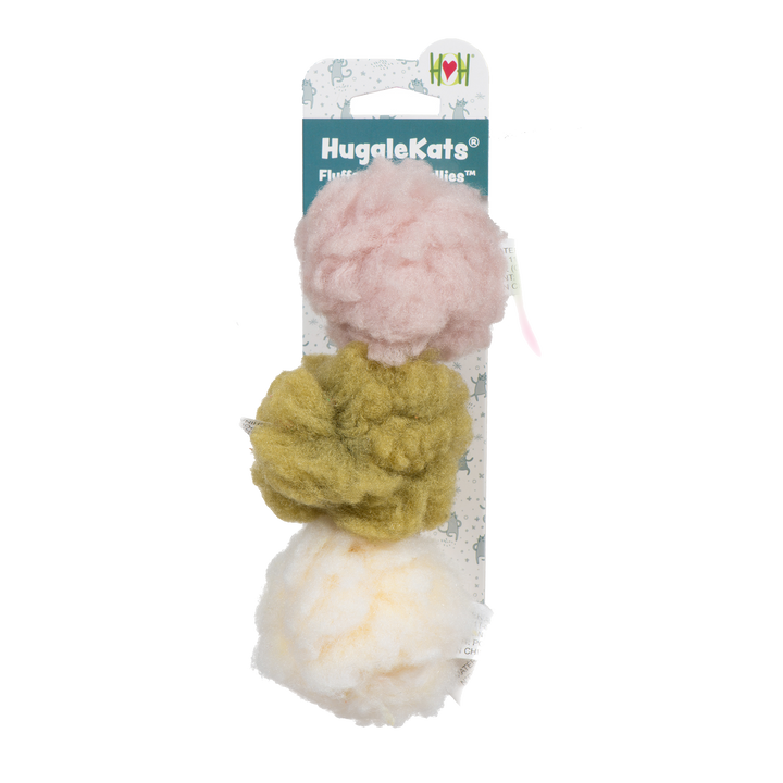 HuggleKats FlufferFleece Ballies Plush Cat Toys – 3 Pack (Silver Vine + Rattle)