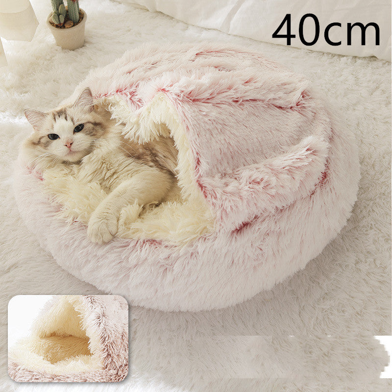 2 In 1 Winter Bed Round Plush Warm Bed