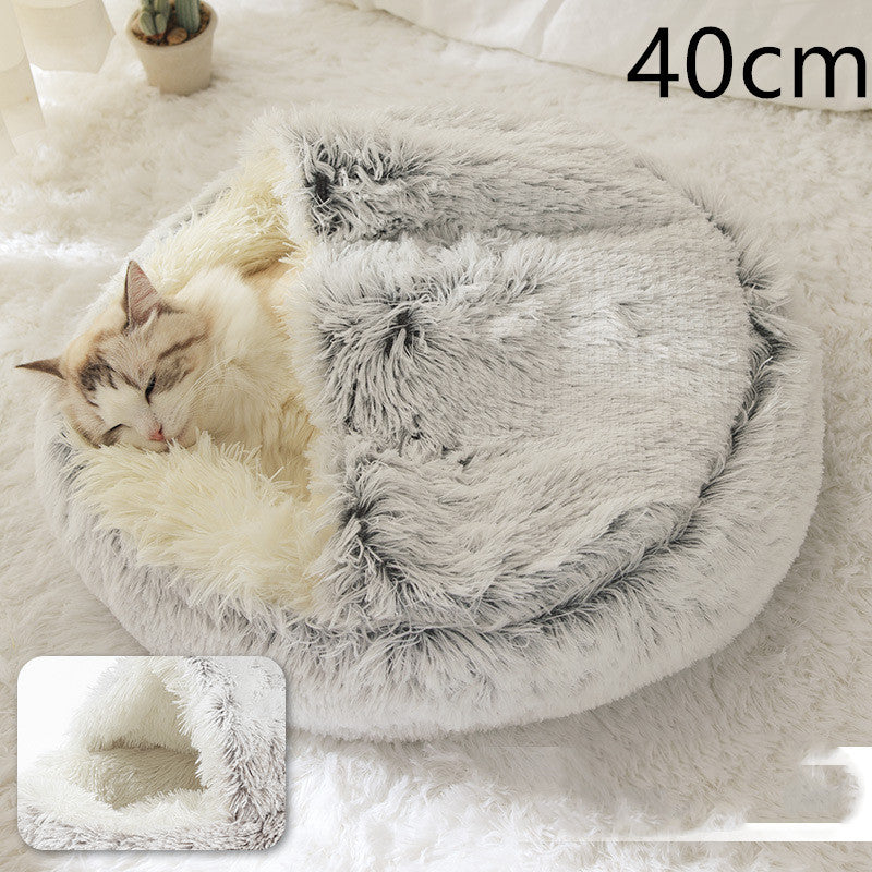2 In 1 Winter Bed Round Plush Warm Bed
