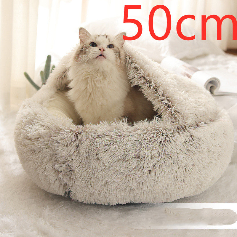 2 In 1 Winter Bed Round Plush Warm Bed
