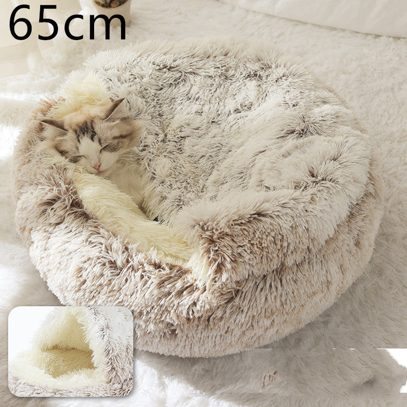 2 In 1 Winter Bed Round Plush Warm Bed