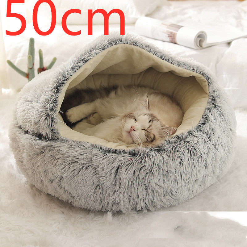 2 In 1 Winter Bed Round Plush Warm Bed