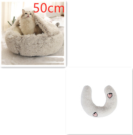 2 In 1 Winter Bed Round Plush Warm Bed