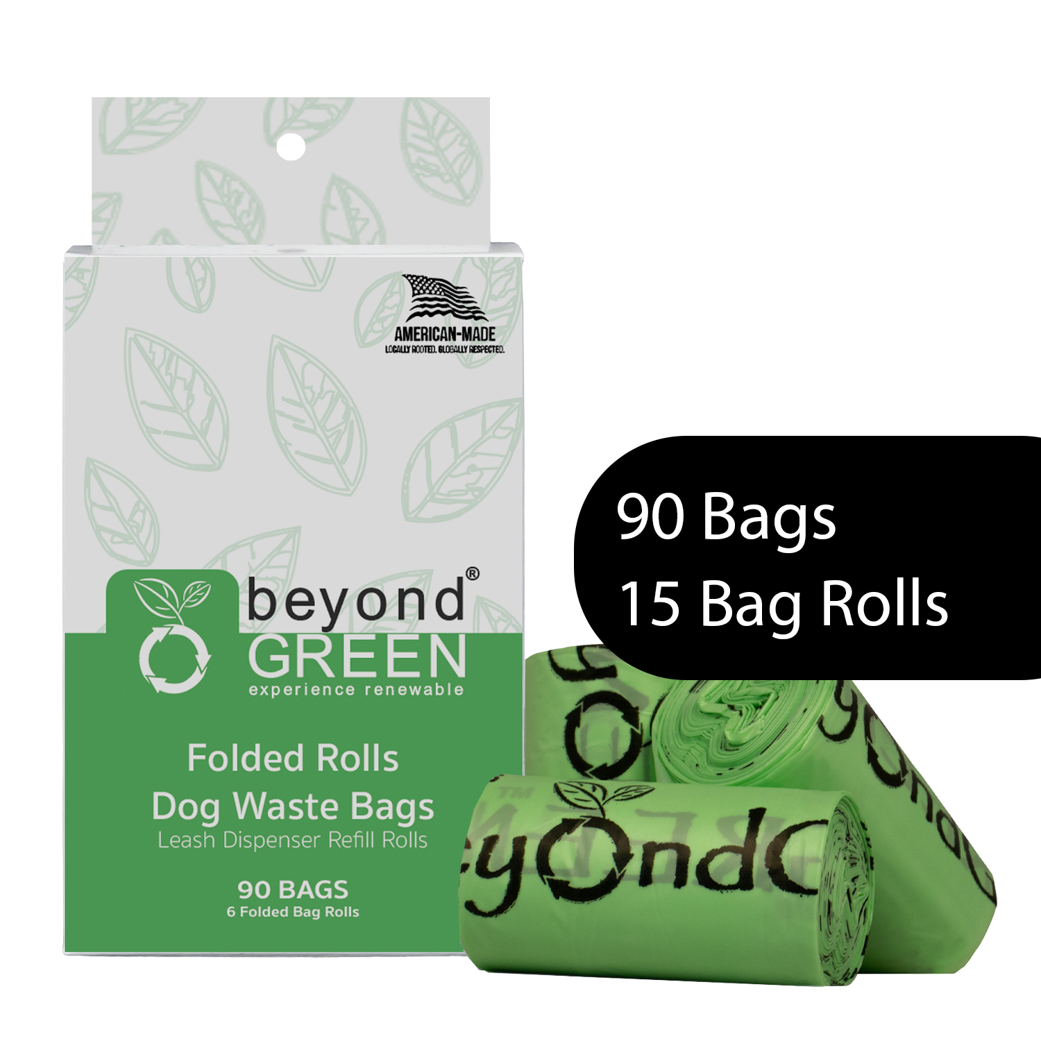 beyondGREEN Dog Waste Bags – Folded Rolls – Made in USA, Leak-Resistant, Extra-Strong