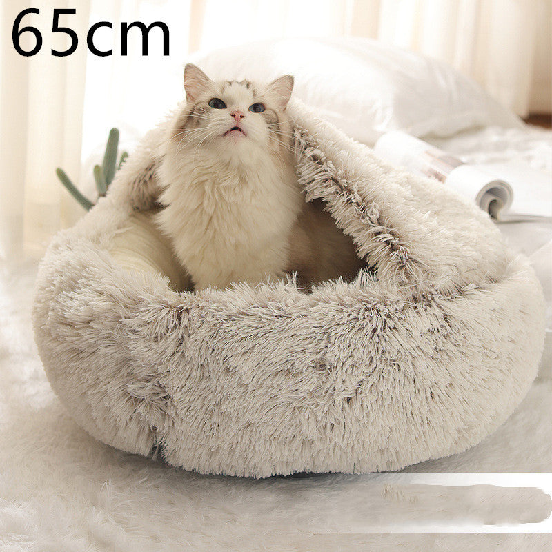 2 In 1 Winter Bed Round Plush Warm Bed
