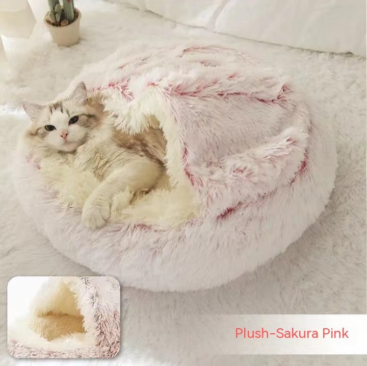 2 In 1 Winter Bed Round Plush Warm Bed