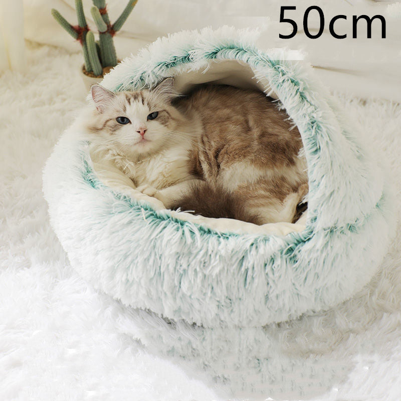 2 In 1 Winter Bed Round Plush Warm Bed