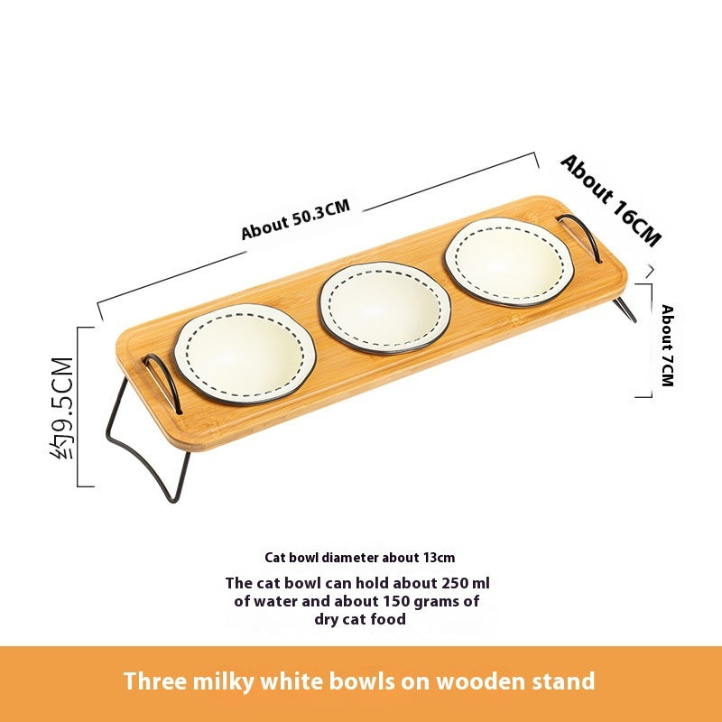 Pet Wooden Rack Multi-functional Ceramic Feeding Bowl