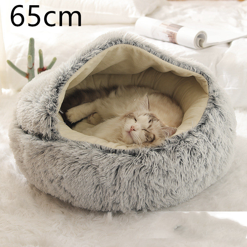 2 In 1 Winter Bed Round Plush Warm Bed