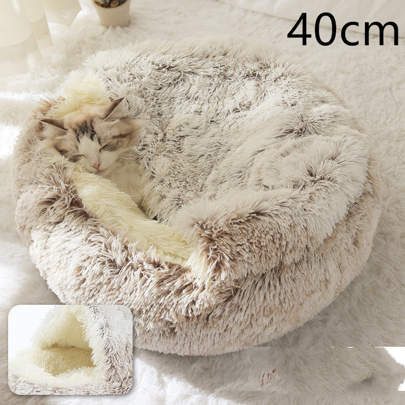 2 In 1 Winter Bed Round Plush Warm Bed