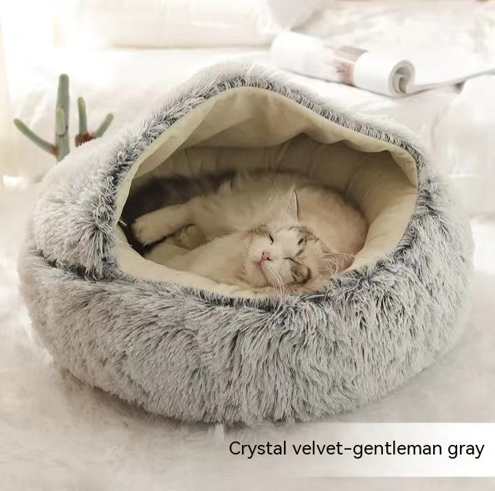 2 In 1 Winter Bed Round Plush Warm Bed