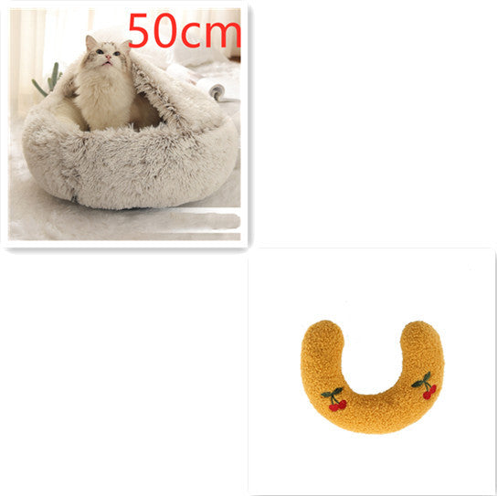2 In 1 Winter Bed Round Plush Warm Bed