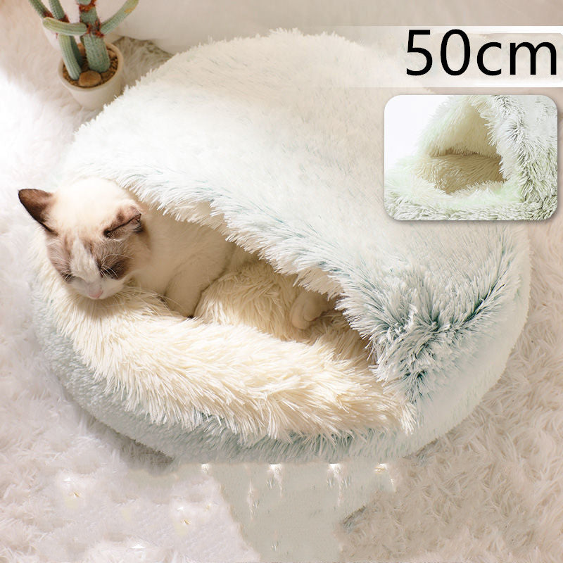 2 In 1 Winter Bed Round Plush Warm Bed