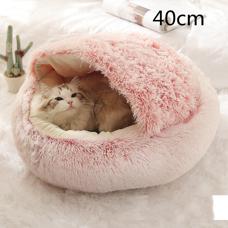 2 In 1 Winter Bed Round Plush Warm Bed