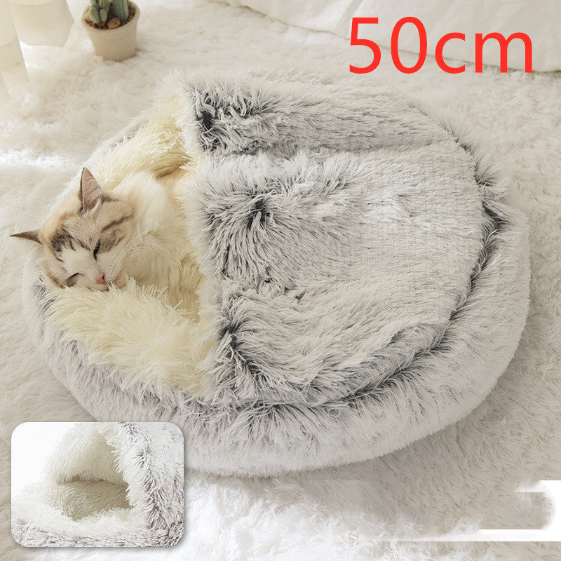 2 In 1 Winter Bed Round Plush Warm Bed