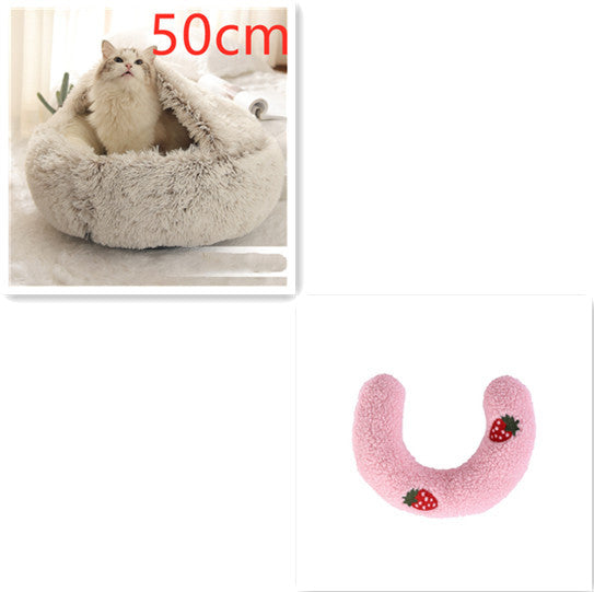 2 In 1 Winter Bed Round Plush Warm Bed