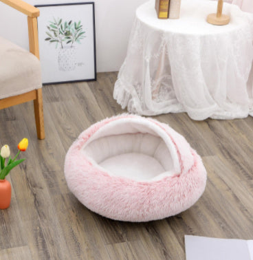 2 In 1 Winter Bed Round Plush Warm Bed