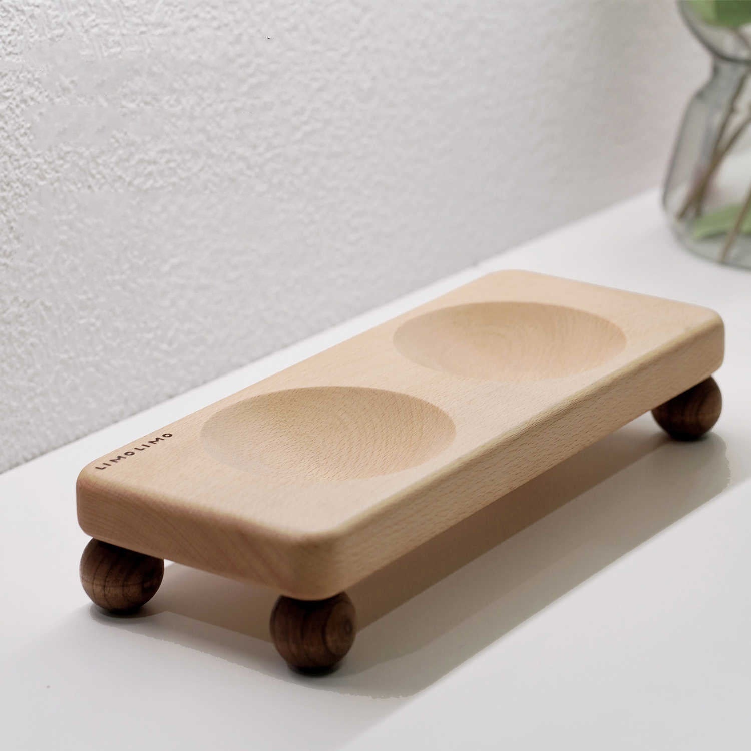 Solid Wood Cat Ceramic Pet Feeding Bowl