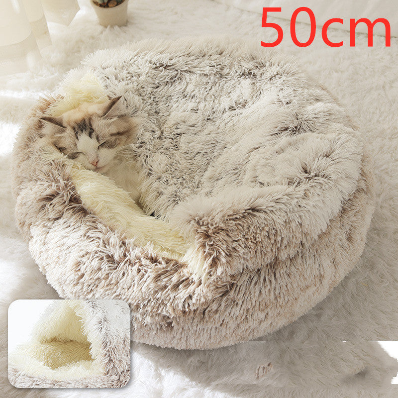 2 In 1 Winter Bed Round Plush Warm Bed