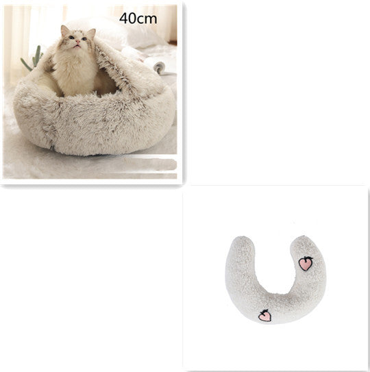 2 In 1 Winter Bed Round Plush Warm Bed