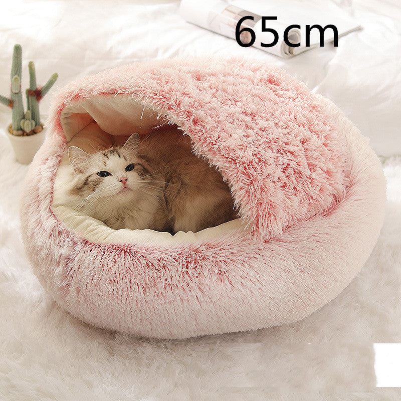 2 In 1 Winter Bed Round Plush Warm Bed