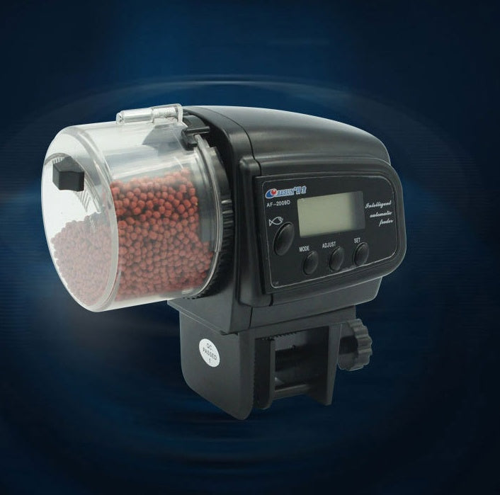 Digital Automatic Aquarium Fish Feeder installed in aquarium