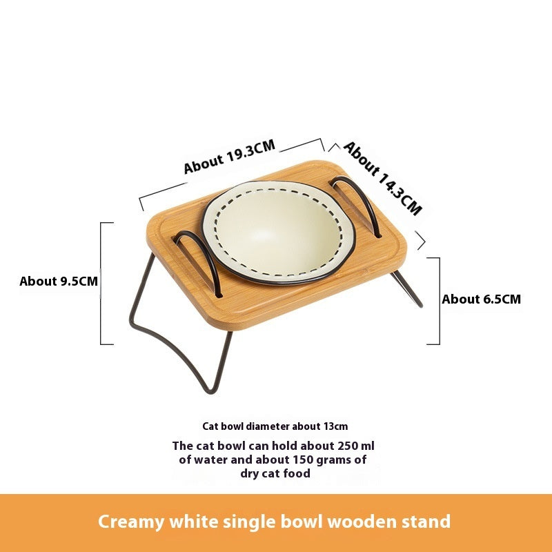 Pet Wooden Rack Multi-functional Ceramic Feeding Bowl