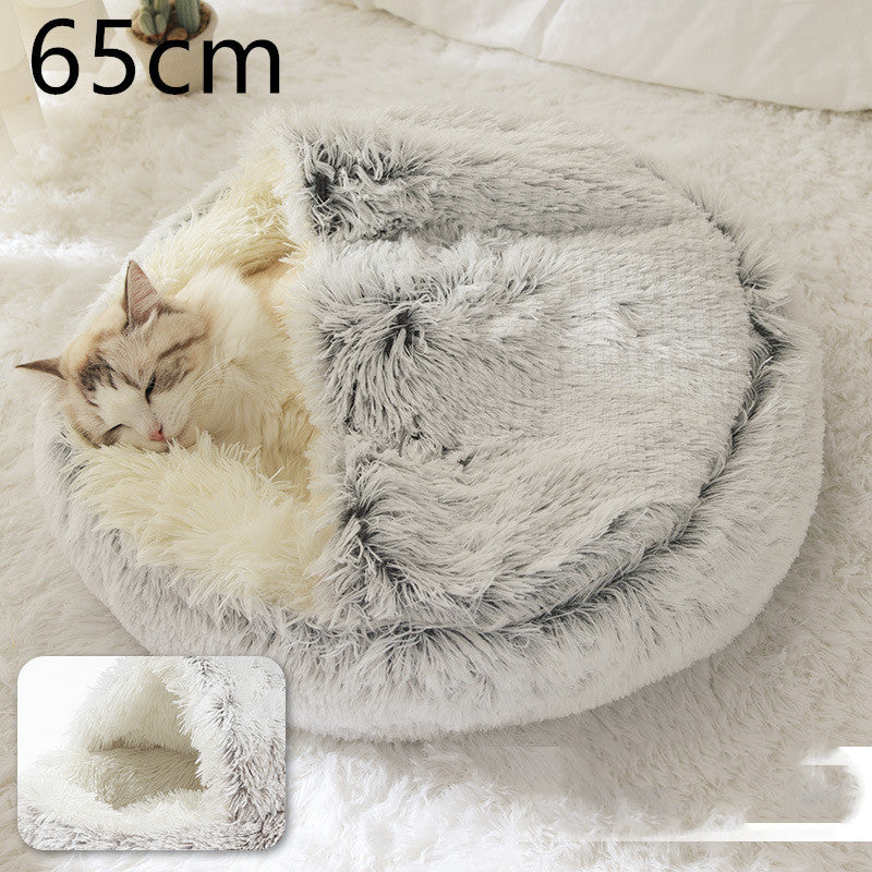 2 In 1 Winter Bed Round Plush Warm Bed