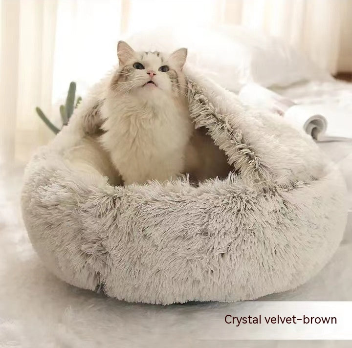 2 In 1 Winter Bed Round Plush Warm Bed