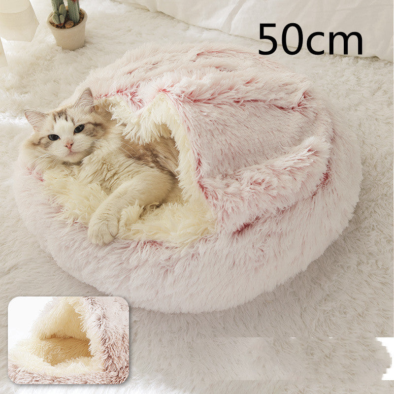 2 In 1 Winter Bed Round Plush Warm Bed