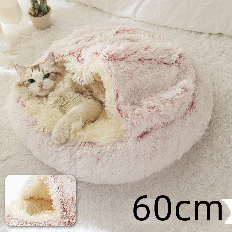 2 In 1 Winter Bed Round Plush Warm Bed