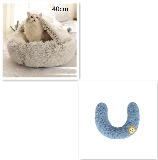 2 In 1 Winter Bed Round Plush Warm Bed