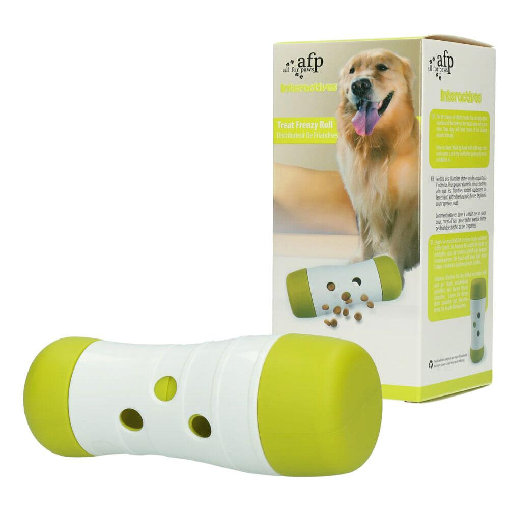 interactive dog treat dispenser toy slow feeder green white