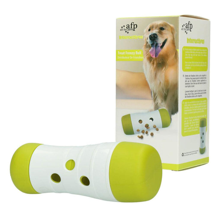 interactive dog treat dispenser toy slow feeder green white