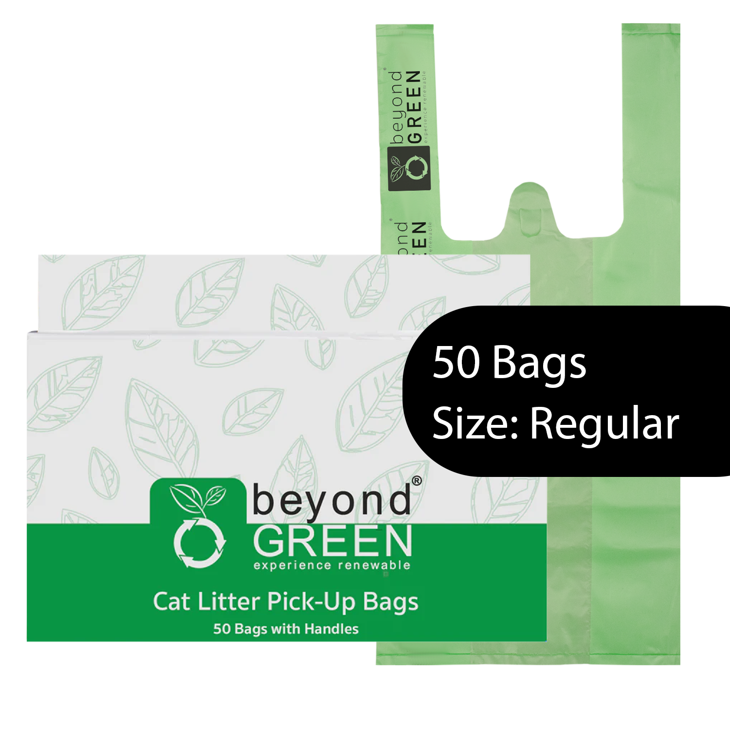 beyondGREEN Cat Litter Bags with Handles – Made in USA, Leak-Resistant & Easy-Tie