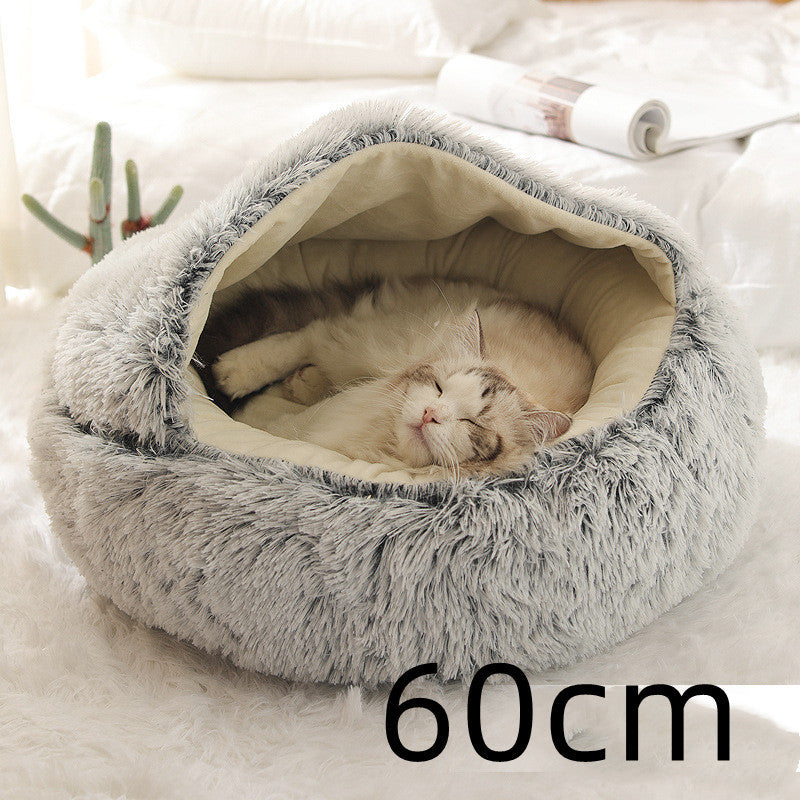 2 In 1 Winter Bed Round Plush Warm Bed