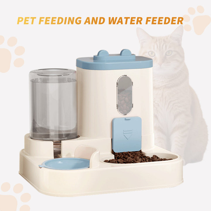 Automatic cat food and water feeder with dual feeding system