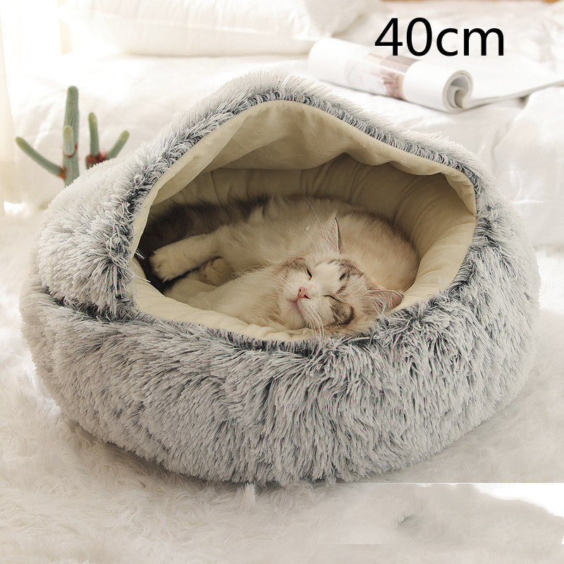 2 In 1 Winter Bed Round Plush Warm Bed