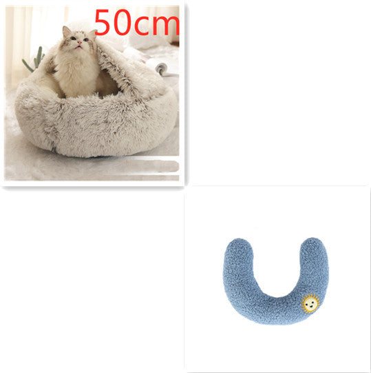 2 In 1 Winter Bed Round Plush Warm Bed