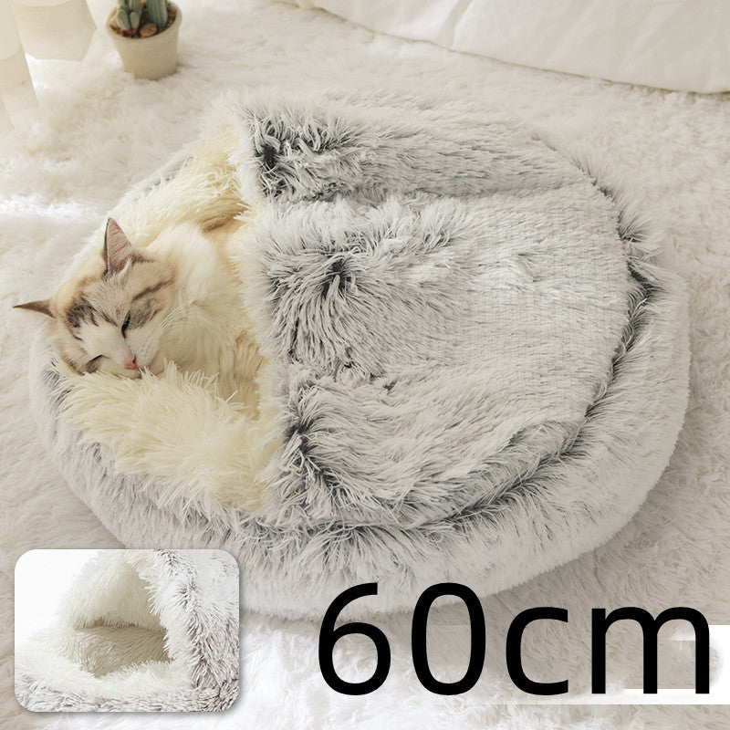 2 In 1 Winter Bed Round Plush Warm Bed