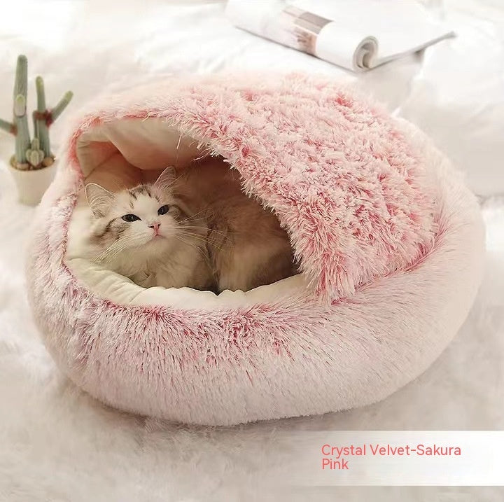2 In 1 Winter Bed Round Plush Warm Bed