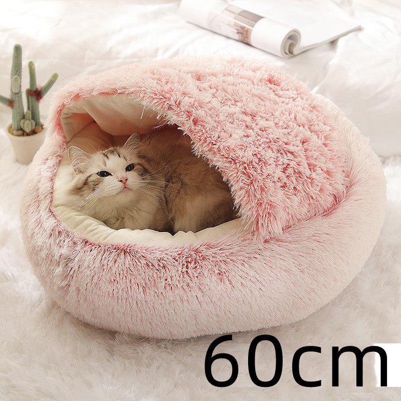 2 In 1 Winter Bed Round Plush Warm Bed