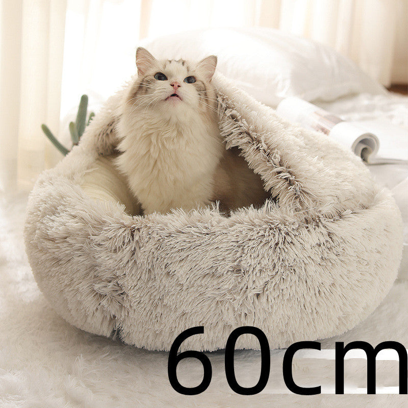 2 In 1 Winter Bed Round Plush Warm Bed