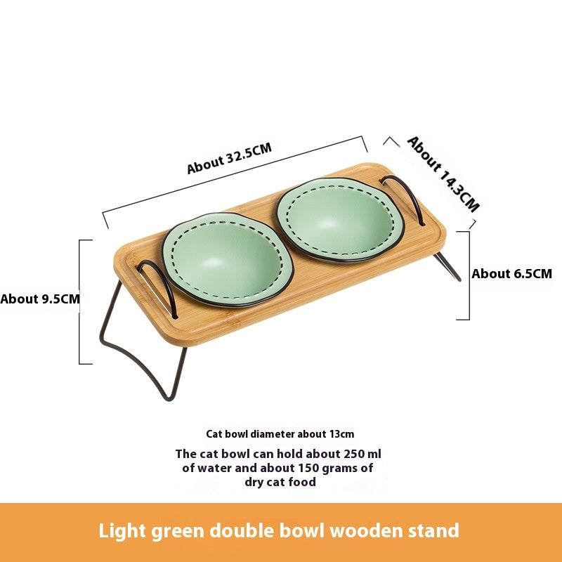 Pet Wooden Rack Multi-functional Ceramic Feeding Bowl